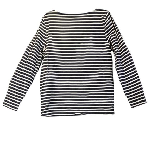 Talbots Womens M Striped Black/White Embroidery Flowers Long Sleeve Preppy - Picture 2 of 6